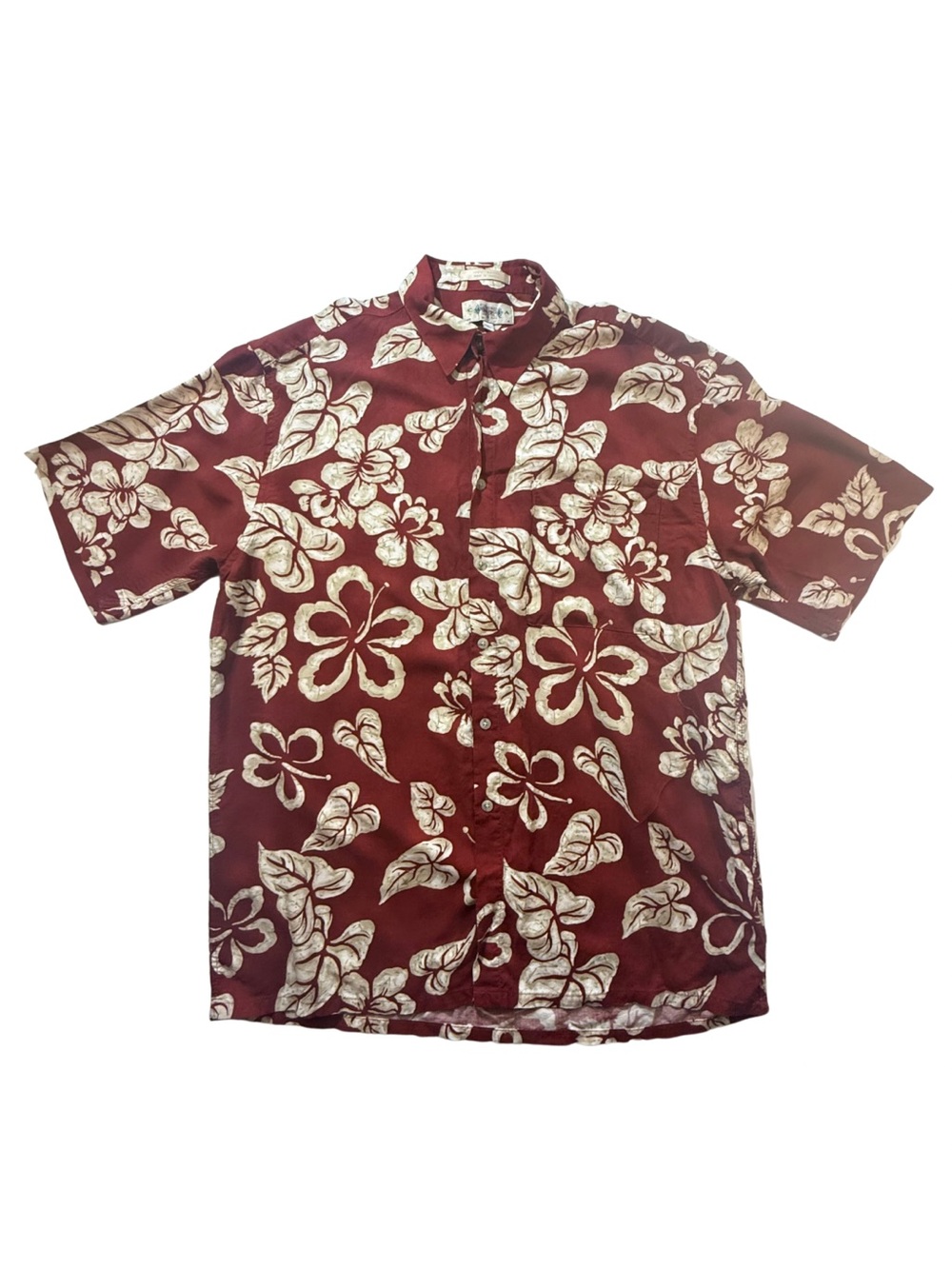 Campia Moda Hawaiian Shirt Men’s L Burgundy Floral Rayon
